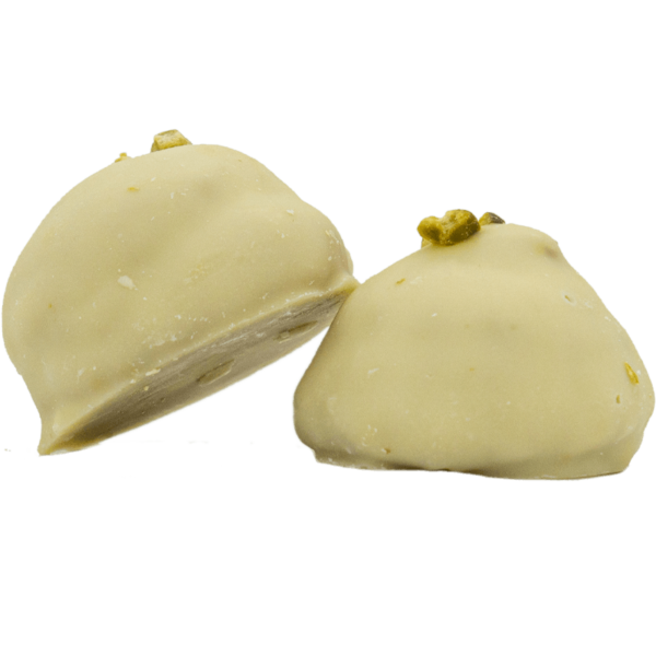 Pasta di Mandrola e Pistacchio ricoperta di cioccolato bianco 2