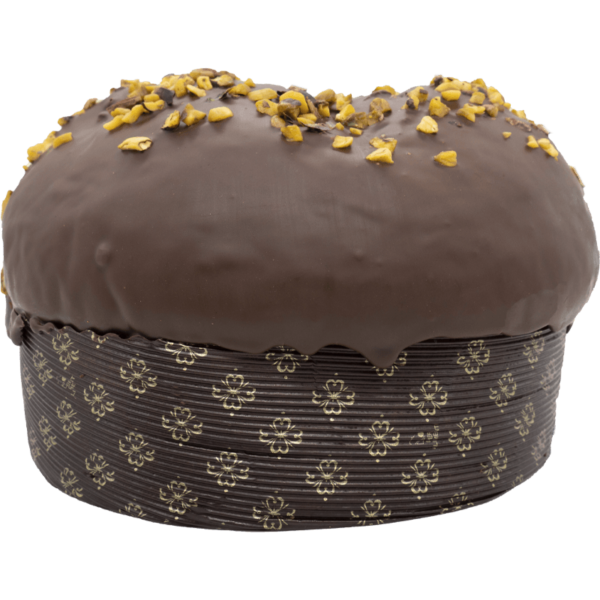 Panettone Farcito con Crema al Pistacchio Ricoperto al Cioccolato Extra Fondente 70% e Pistacchi di Sicilia – Senza Uvetta e Scorze di Agrumi Canditi